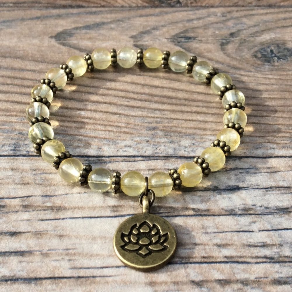 Citrine bracelet with Lotus charm focal, November birthstone, healing bracelet